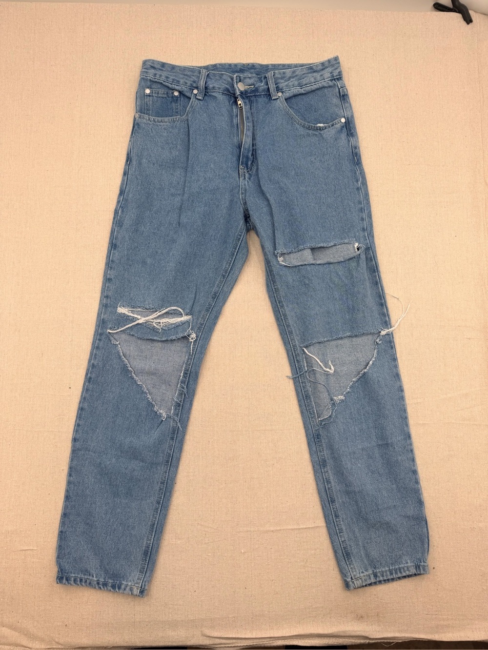 SHEIN  Distressed Mid Blue Straight Jeans